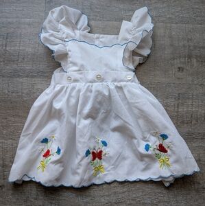 80's Floral and Butterfly Embroidered Swedish Style Girls Dress Vintage